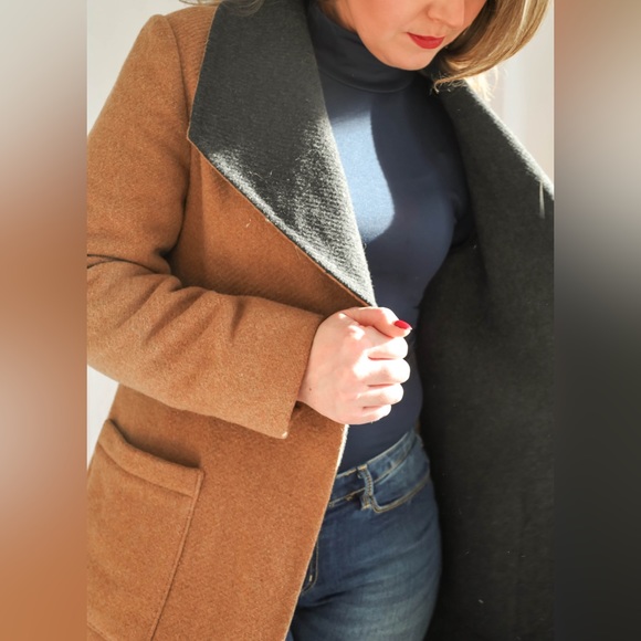 NWOT Cleo Brown & Black Two Tone Black and Tan Wool Blend Women’s Coat - Picture 6 of 11